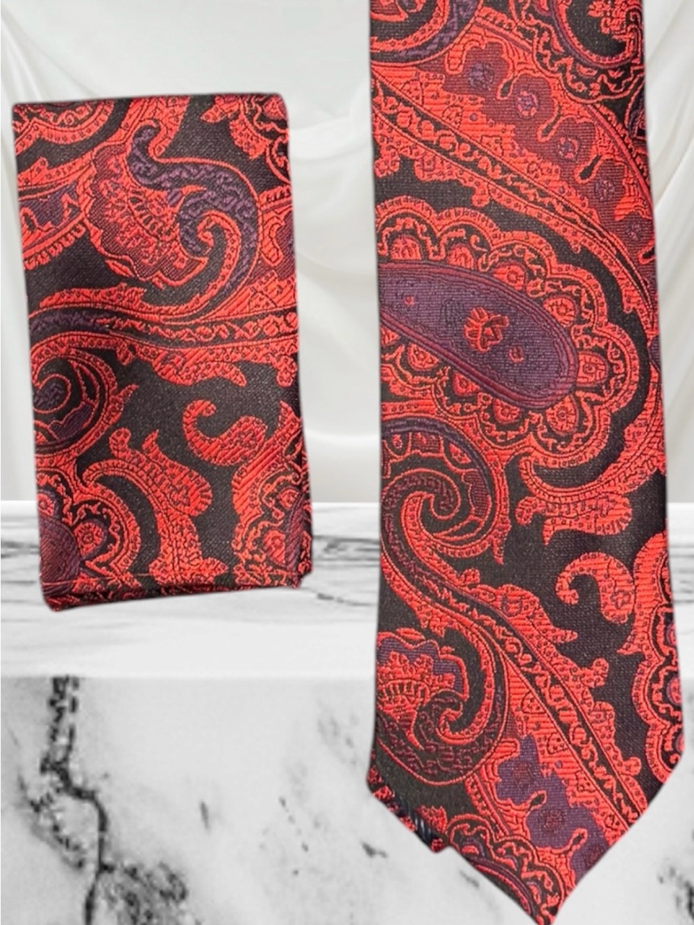 2 for $30 | Red Paisley Men's Tie with Subtle Black Accents